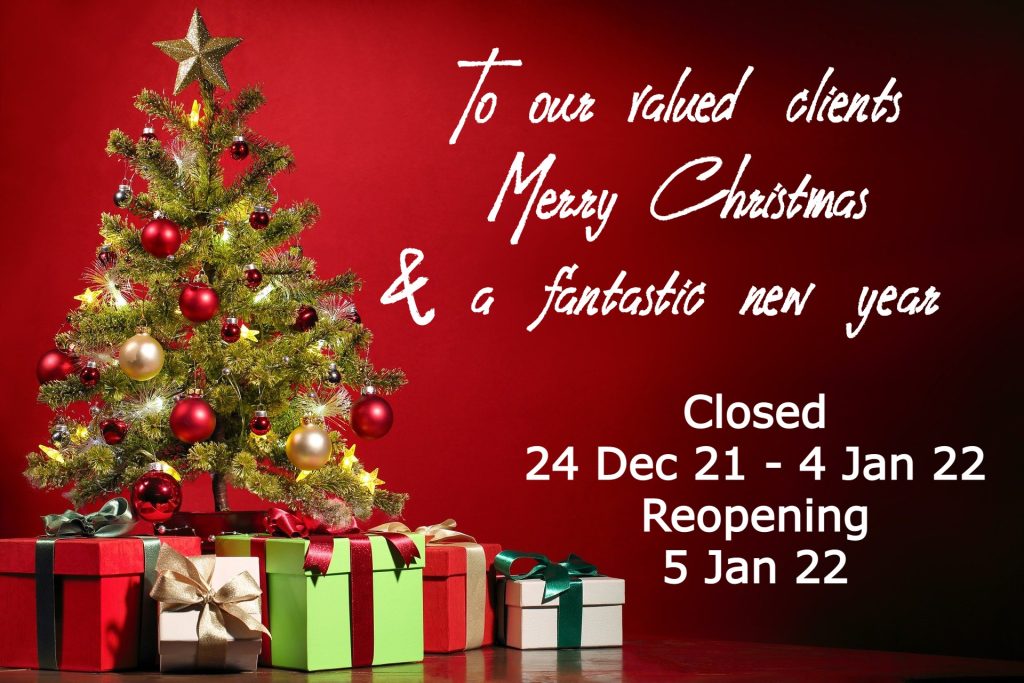 Closed from 24th December 2021 until 4 January 2022
